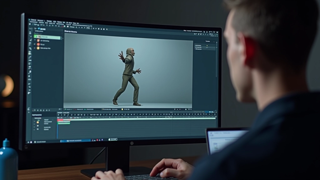 Animator workspace showing character in multiple keyframe poses along a timeline with playback controls and animation graph